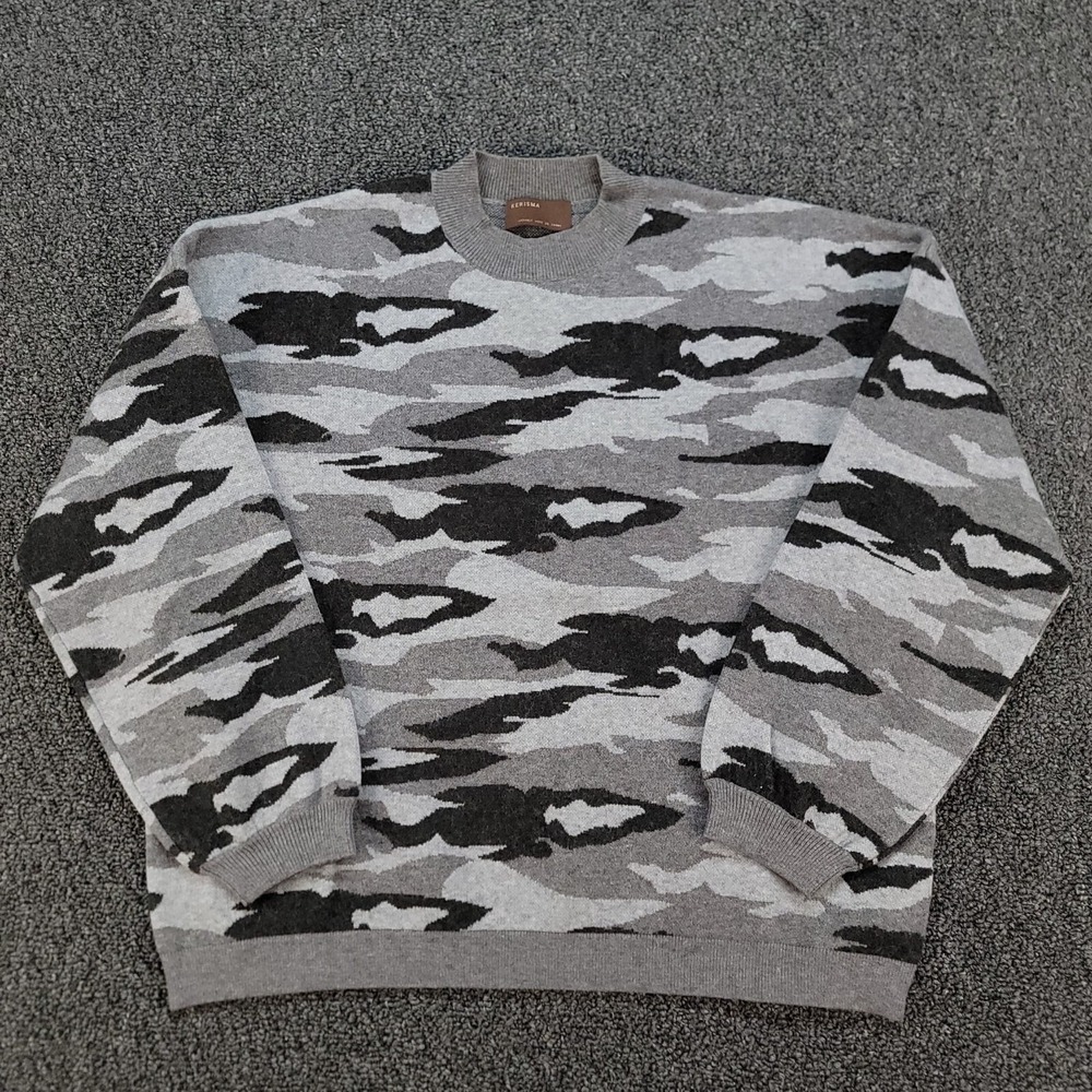 Kerisma Sweater Womens S/M Gray Black Camo Tight Knit Boxy Streetwear